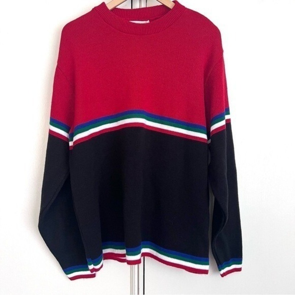 Vintage 90s Knit Striped Sweater Mens Size Large Academia Preppy Heritage